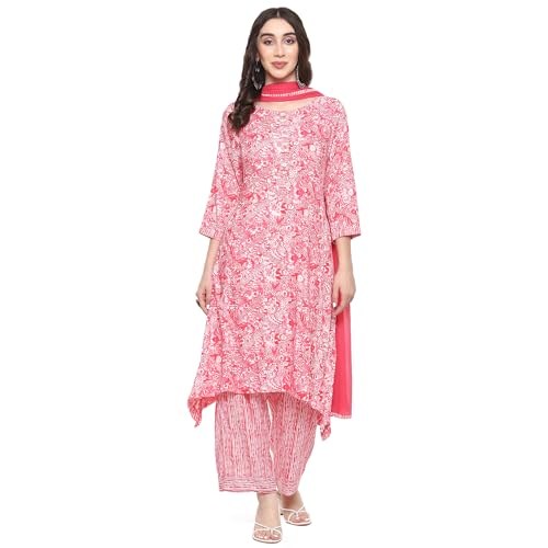 BIBA Women Rayon Printed Suit Set (Pink)