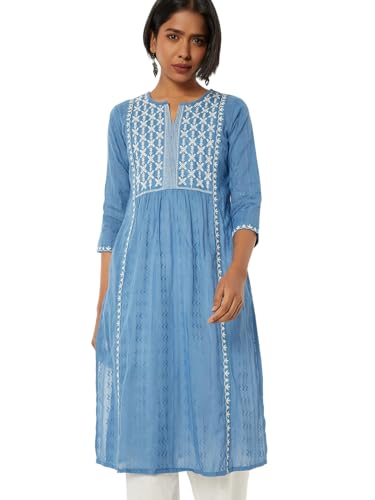 Max Women Embroidered Straight Kurta (Blue_M)