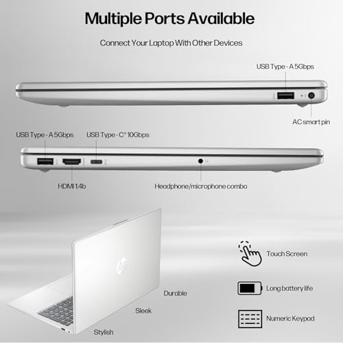 HP i5 Laptop, Intel 10-Core i5-1335U with Lifetime Microsoft Office, 16GB RAM 512GB SSD, Windows 11, Fast WiFi 6E, Numeric Keypad, Long Battery Life, Ethernet Port, Laptop for Business&Student