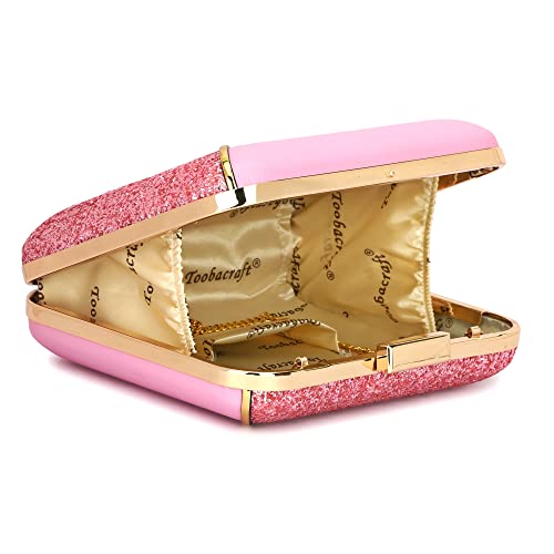 TOOBA Handicraft Hand Embroidered Box Clutch Bag Purse for Bridal, Casual, Wedding Bag for Women & Girls (Pink Dual)