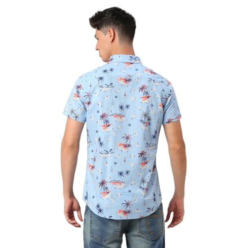 Being Human Light Blue Slim Fit Regular Collar Men's Shirt Clothing