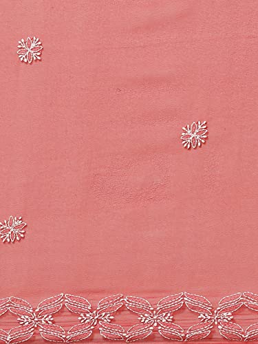Ada Women Hand Embroidered Lucknowi Chikankari Georgette Saree With Unstitched Blouse Piece A130145, Red