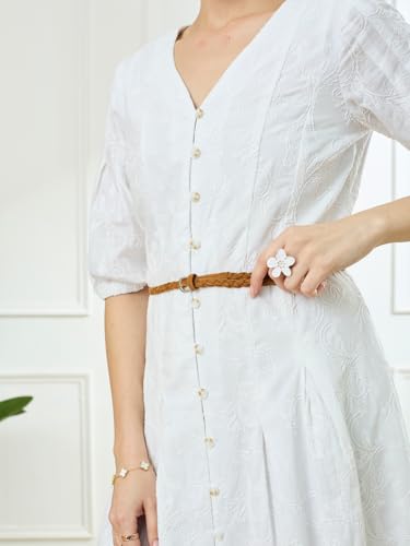 Latin Quarters Women's White Half Sleeves V-Neck Casual Embroidery Dress_XL