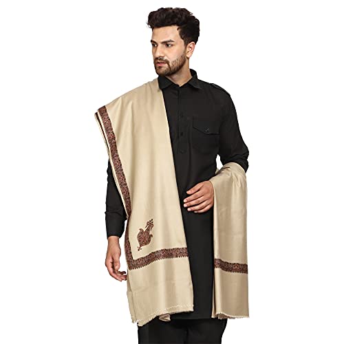 SWI WITH LABEL Men's Kashmiri Embroidered Wool Shawl (GC107_Deep Grey_Free Size)