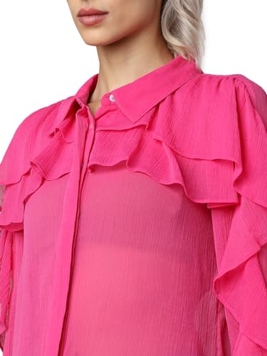 ONLY Women Solid Polyester Regular Fit Pink Shirt