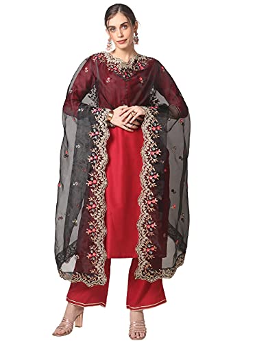 DUPATTA BAZAAR Women's Black Embroidered Glass Tissue Dupatta with Cutwork