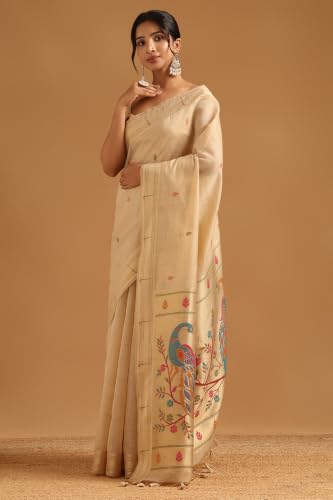 Soch Womens Beige Chanderi Woven Design Saree