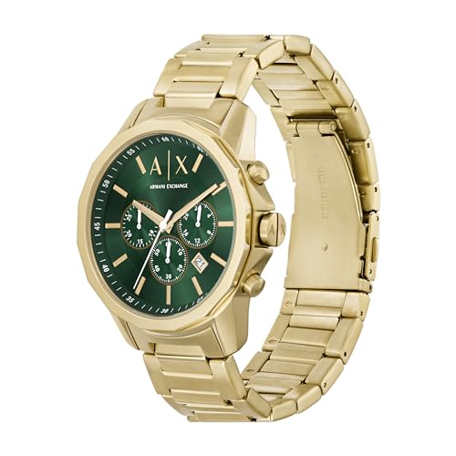 Armani Exchange Stainless Steel Analog Green Dial Men Watch-Ax1746, Gold Band