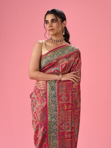 MOHEY Women's Enchanting Pink Bridal Saree with Blouse Piece (Pink)