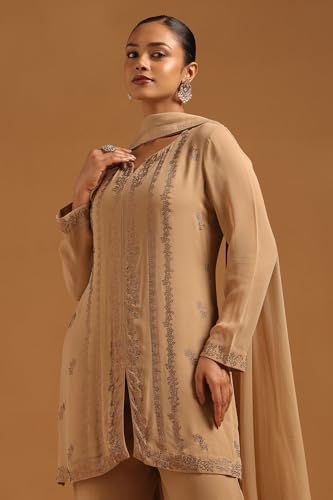 Soch Womens Beige Georgette Embellished Salwar Suit With Stone Work