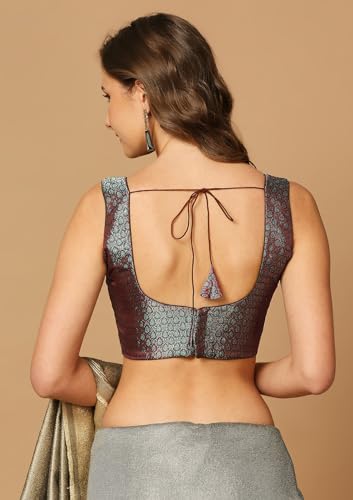SALWAR STUDIO Women's Brown Woven Design Saree Blouse-MD-0012-BRWN-36