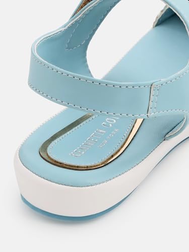 KENNETH COLE Women's Flatform Sandal | Synthetic | Textured Strap, Ankle Strap, Open Toe | Blue, UK6