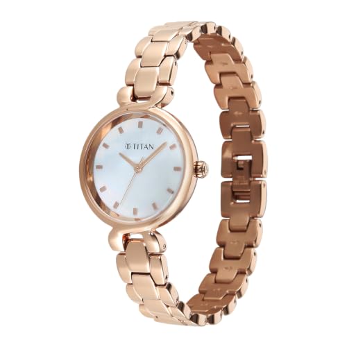 Titan Workday Edit with Quartz Analog Mother of Pearl Dial IPRG Stainless Steel Strap Watch for Women - 95398WM01