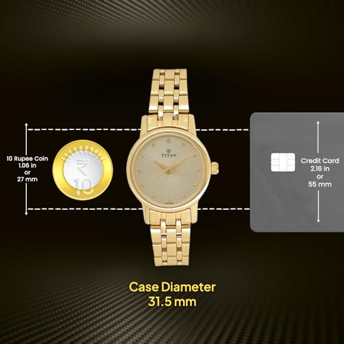 Titan Karishma Quartz Analog Champagne Round Dial Golden Stainless Steel Strap Watch for Women - NT2593YM01