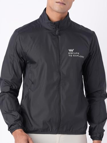 Wildcraft Men Sierra Solid Nylon Blend Collored Casual Wind Breaker Jacket, Full Sleeve - Regular fit, Black, XXXL