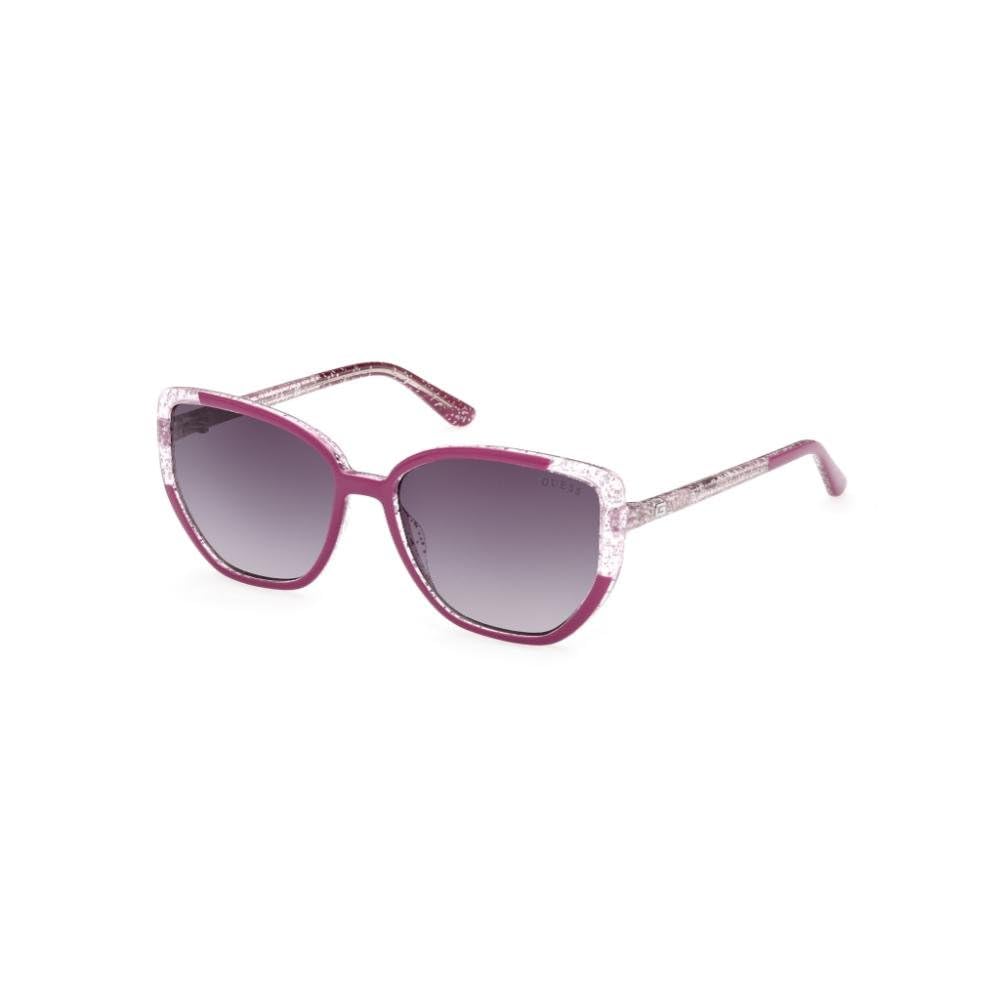 Guess sunglasses| 100% UV protected | Gradient | Full Rim | Cat Eye | Women | Large | Shiny purple-Shiny Silver Glitter Polycarbonate Frame | Smoke Gradient Lens