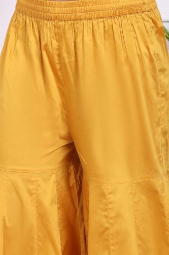 W for Woman Yellow Floral Jacquard Straight Kurta with Sharara and Dupatta Set - (WS13244-314323-S)