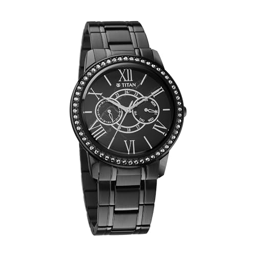 Titan Men Stainless Steel Analog Black Dial Casual Watch, Band Color-Black