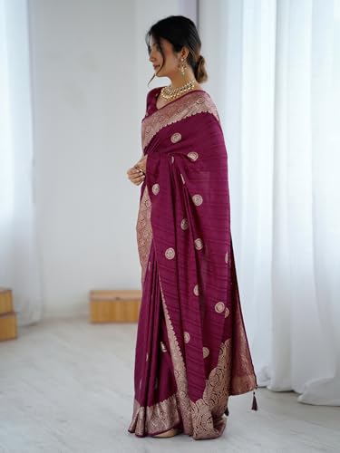 Satrani Women'S Silk Weaving Saree With Unstitched Blouse Piece (4612S6959N_Wine)
