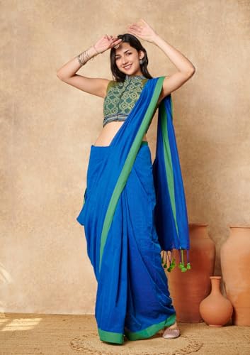 S SALWAR STUDIO Green Batik Pure Cotton Stand Collar Readymade Blouse