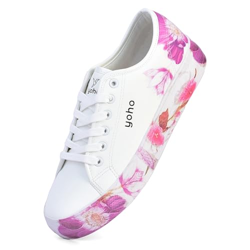 YOHO Aurora Women’s Stylish Floral Design Chunky Sneakers | White - UK 8