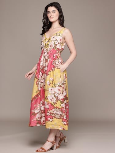 Label RITU KUMAR Peach Miara V Neck Long Dress