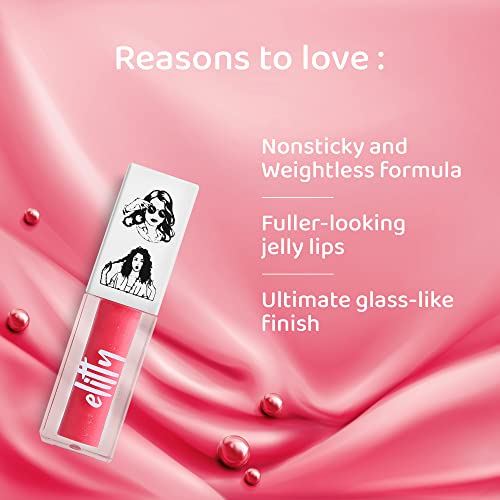 Elitty Jelly Lips- Pink Lip Gloss for High Shine, Glossy Finish & Hydrating Lips with Jajoba Oil & Vitamin E | Vegan & Cruelty-Free, Pretty Drip (4 ML)