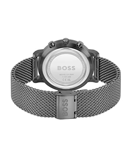 BOSS Integrity Qtz Fashion Chrono Blue Round Dial Men's Watch|Ionic Plated Grey Steel Material|Grey Color Band - 1513934