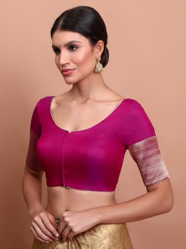 S SALWAR STUDIO Magenta Silk Round Neck Readymade Blouse