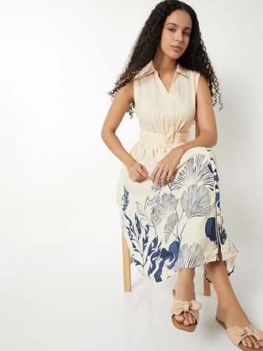 Max Women Printed A-line Dress(White_XL)