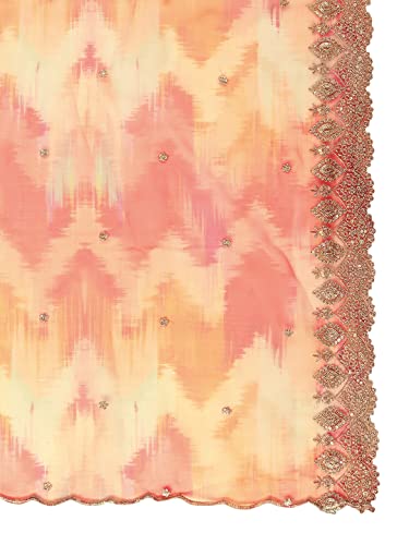 DUPATTA BAZAAR Women's Multicolour Printed Organza Dupatta With Embellished Cutwork Border, free size