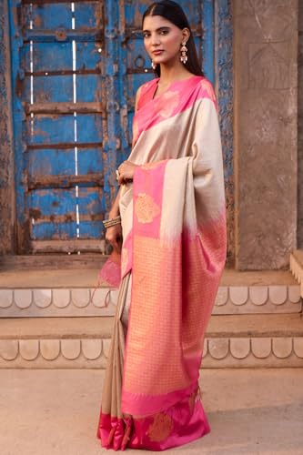 Soch Womens Beige Tussar Zari Woven Saree