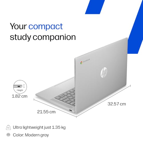 HP Chromebook 14, MediaTek Kompanio 540 (4GB LPDDR5, 128GB UFS) HD, Touch, Anti-Glare, Micro-Edge, 14''/35.6cm, ChromeOS, 100GB Google One(1yr),Modern gray,1.35kg, nm0006MU, HD Camera w/shutter Laptop