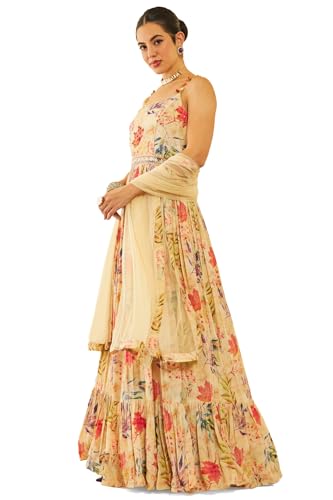 Soch Women's Crepe Fit and Flare Maxi Dress (OWA3CD20370A_Beige