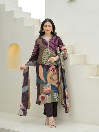 Divena Purple Pure Crepe Digital Print Kurta Pant Set with Dupatta-DK2177