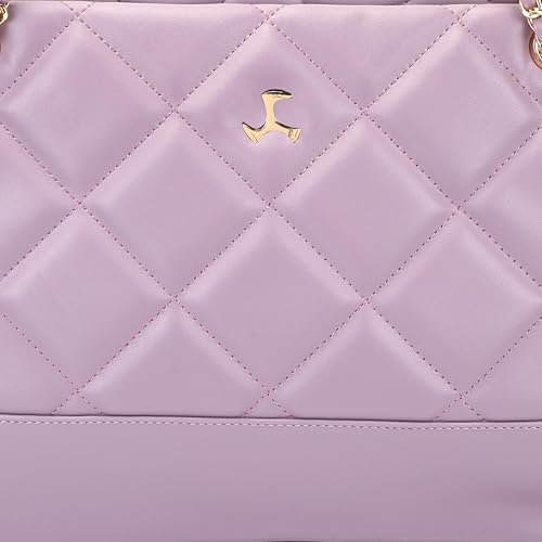 Mochi Women Purple Casual PU Soft Body Zipper closure Quilted Tote Bag with 2 Pocket and 2 compartments(66-797)