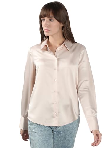 VERO MODA Women's Polyester Regular Fit Beige Shirt