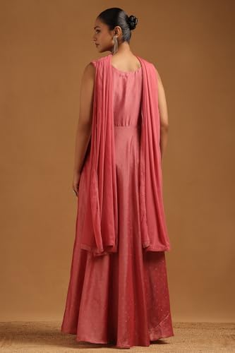 Soch Womens Pink Vichitra Floral Gown with Cutwork