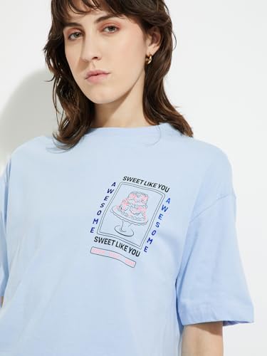 Max URB_N Women Printed Oversized Fit T-Shirt (Blue_XL)