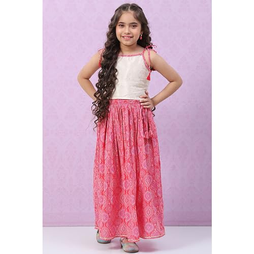 BIBA Girls Viscose Flared Printed Lehenga Set(KW5070E_15_Red)