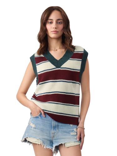The Souled Store Sweater Vest: Newport Women and Girls Sleeveless V-Neck Striped Acrylic Regular Fit Lightweight Breathable Sweater Vest