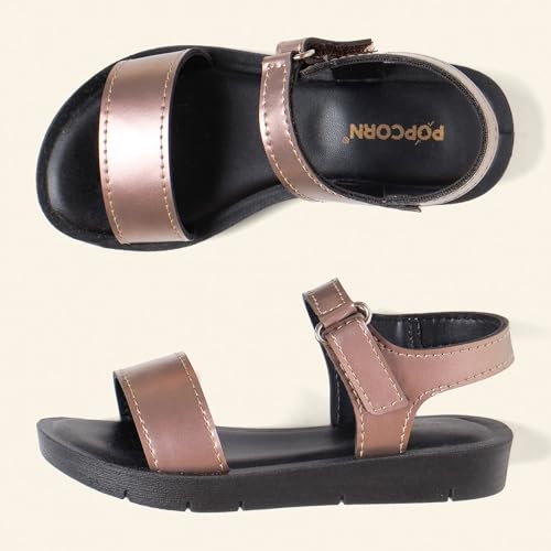 POPCORN Girls Fashion Gold Sandals - Lightweight with Cushioned Support, Durable Construction, Ideal for Stylish and Comfortable Wear | 9 UK