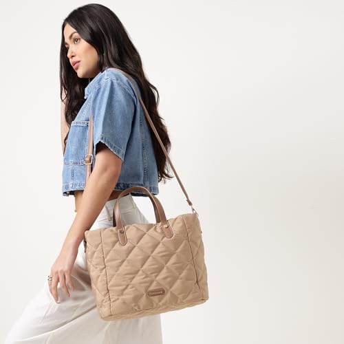 Fastrack Gridline Tote | Nylon Women’s Tote Bag | Diamond-Quilted Design with Dual Carry Options & Multiple Compartments