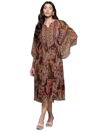 Aarke Ritu Kumar Olive Petal Paisley Midi Dress