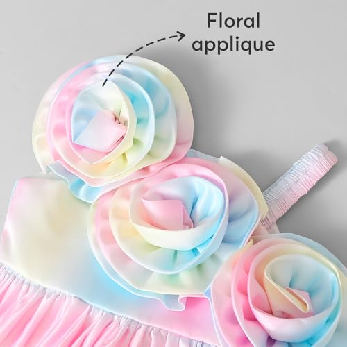 Hopscotch Girls Multi Sleeveless Floral Applique Balloon Hem Dress for Age (4-5 Years)