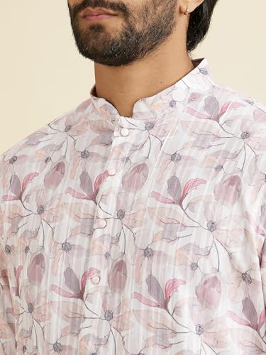 Manyavar Men's Spandex Floral Printed Kurta(Pink,XL)