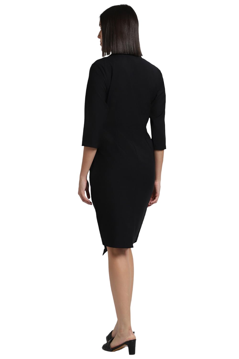 Allen Solly Women's Wool Blend Modern Knee Length Dress (AHDRWRGFT79258_Black