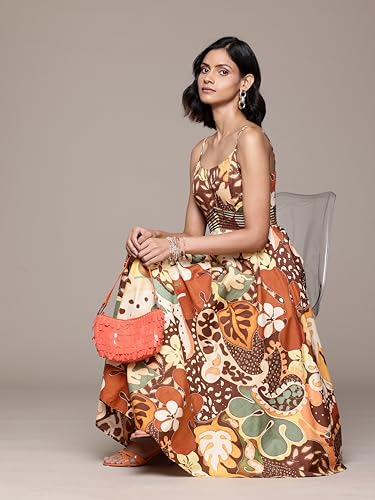 Label RITU KUMAR Strappy Printed Long Dress Brown