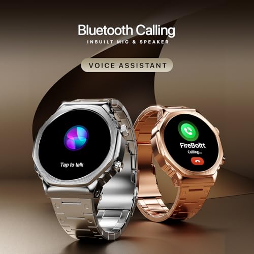 Fire-Boltt Onyx- 36.3mm AMOLED Always On Display Smart Watch, 466 * 466 High Resolution, Bluetooth Calling, Steel Design, IP67, 4GB Storage, 300+ Sports Modes, 130+ Watch Faces (Rose Gold)