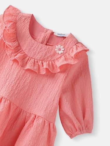 nauti nati Girl's Cotton Blend Classic Above The Knee Casual Dress (NNNGTW100082CW2_Peach